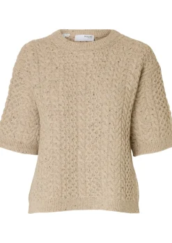 Truien>SELECTED FEMME TRUI KORTE MOUW Beige