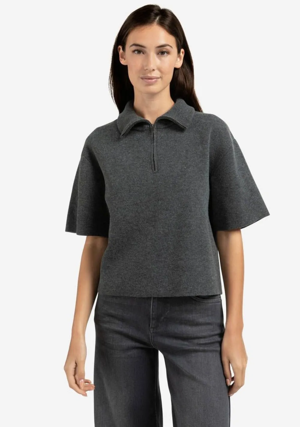 Truien>YAYA TRUI KORTE MOUW Grijs