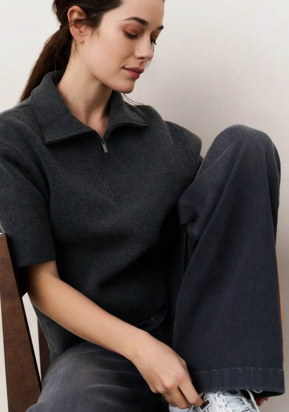 Truien>YAYA TRUI KORTE MOUW Grijs